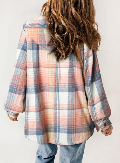 ☘️50% OFF🔥Women's Fall Fuzzy Flannel Long Sleeve Plaid Jacket Coat with Hood
