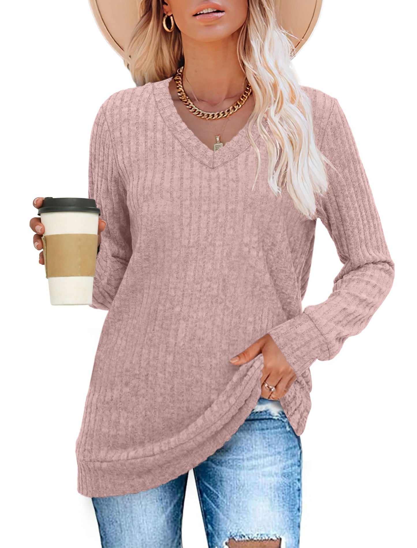 ✨Women's Casual V Neck Lightweight Tunic Sweateshirt