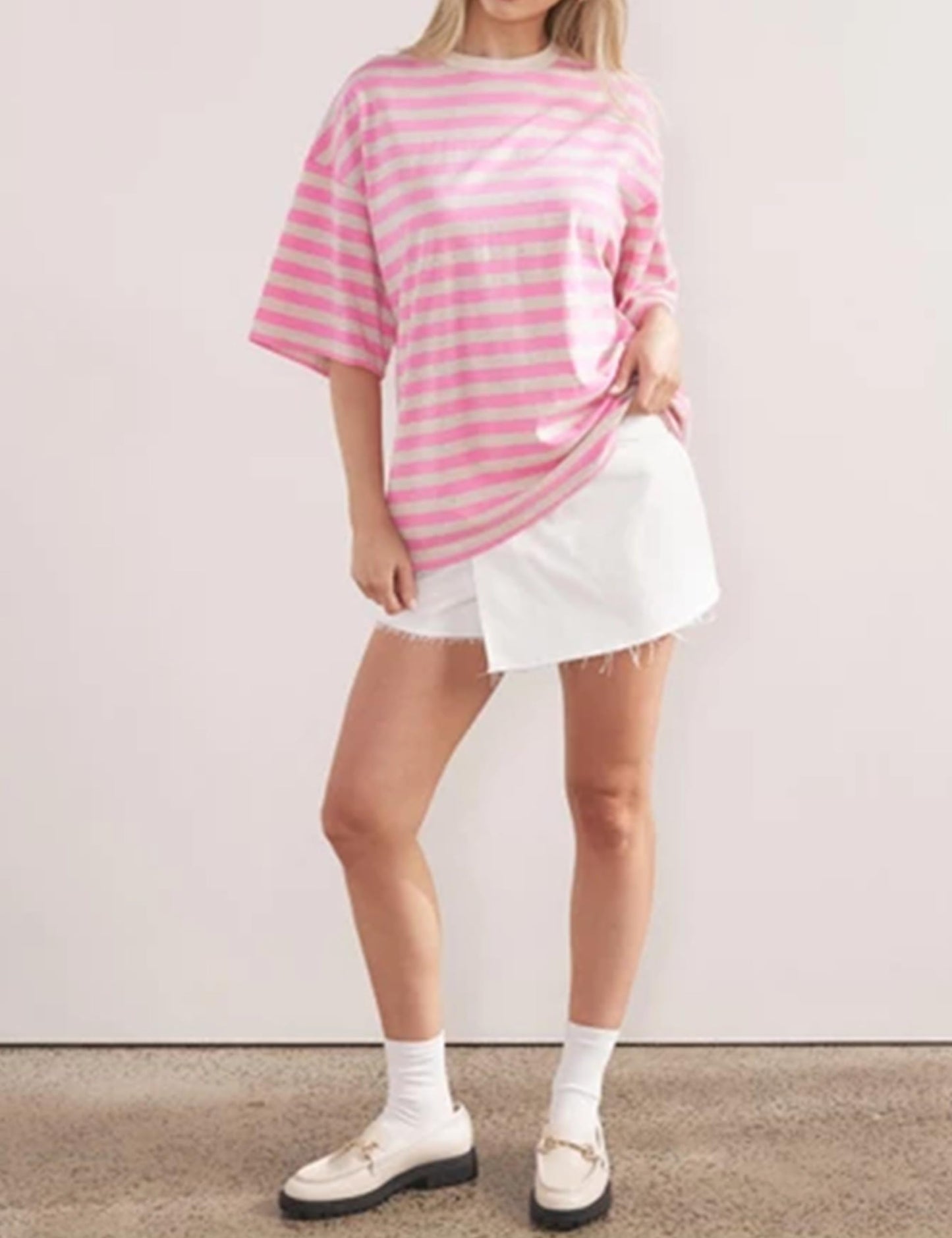 2024 Women Oversized Striped Short Sleeve T-Shirts