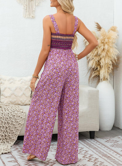 Limited time sale🔥Women's Overalls Casual Floral Print Sleeveless Jumpsuit with Pockets