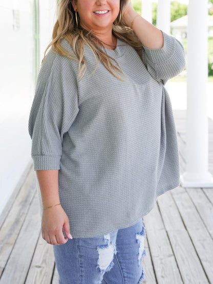 Waffle Knit Short Kimono Sleeve Top