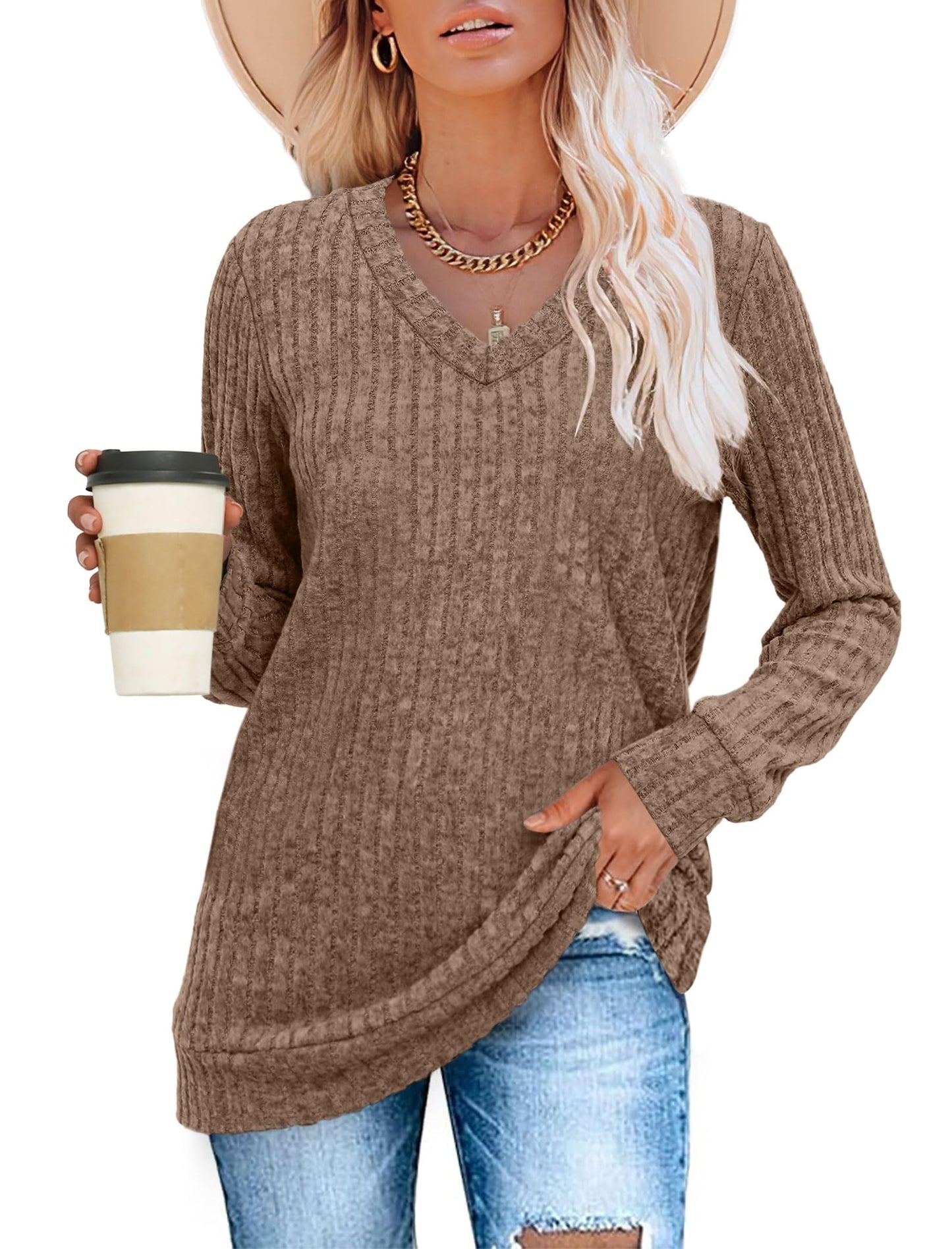 ✨Women's Casual V Neck Lightweight Tunic Sweateshirt