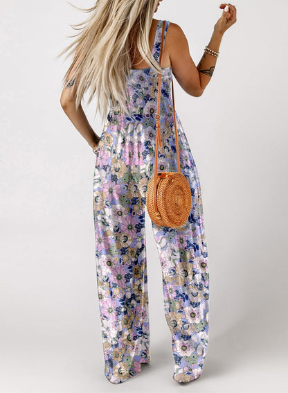 Limited time sale🔥Women's Overalls Casual Floral Print Sleeveless Jumpsuit with Pockets