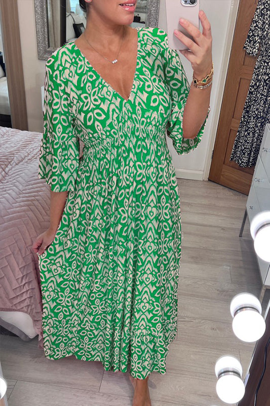 2023 New Bohemian Casual Print V-neck Long Dress (Buy 2 Free Shipping)