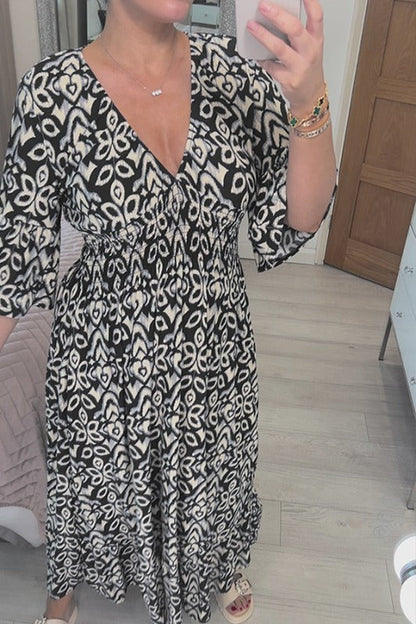 2023 New Bohemian Casual Print V-neck Long Dress (Buy 2 Free Shipping)