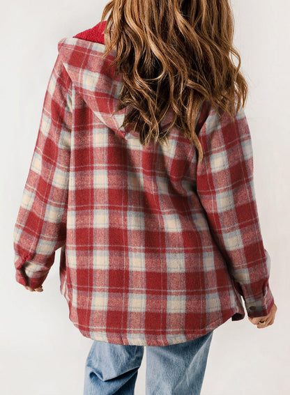 HOT SALE🔥Women's Fall Fuzzy Flannel Long Sleeve Plaid Jacket Coat with Hood