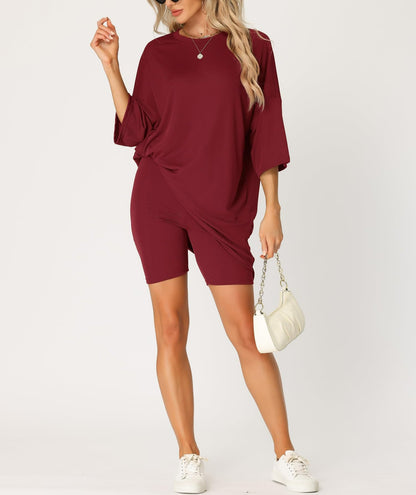 Women's Oversized Lounge Sets T-Shirt with Biker Bodycon Shorts (Buy 2 Free Shipping)