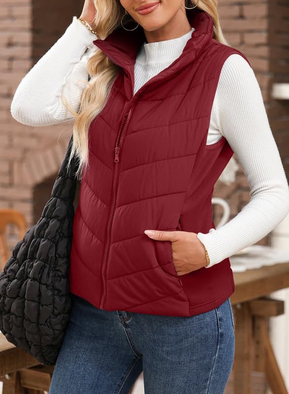 Limited time sale🔥Womens Sleeveless Zip Up Outerwear Stand Collar Quilted Puffer Vest