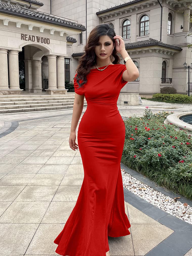 Women's Elegant Off Shoulder Bodycon Long Formal Party Evening Dress