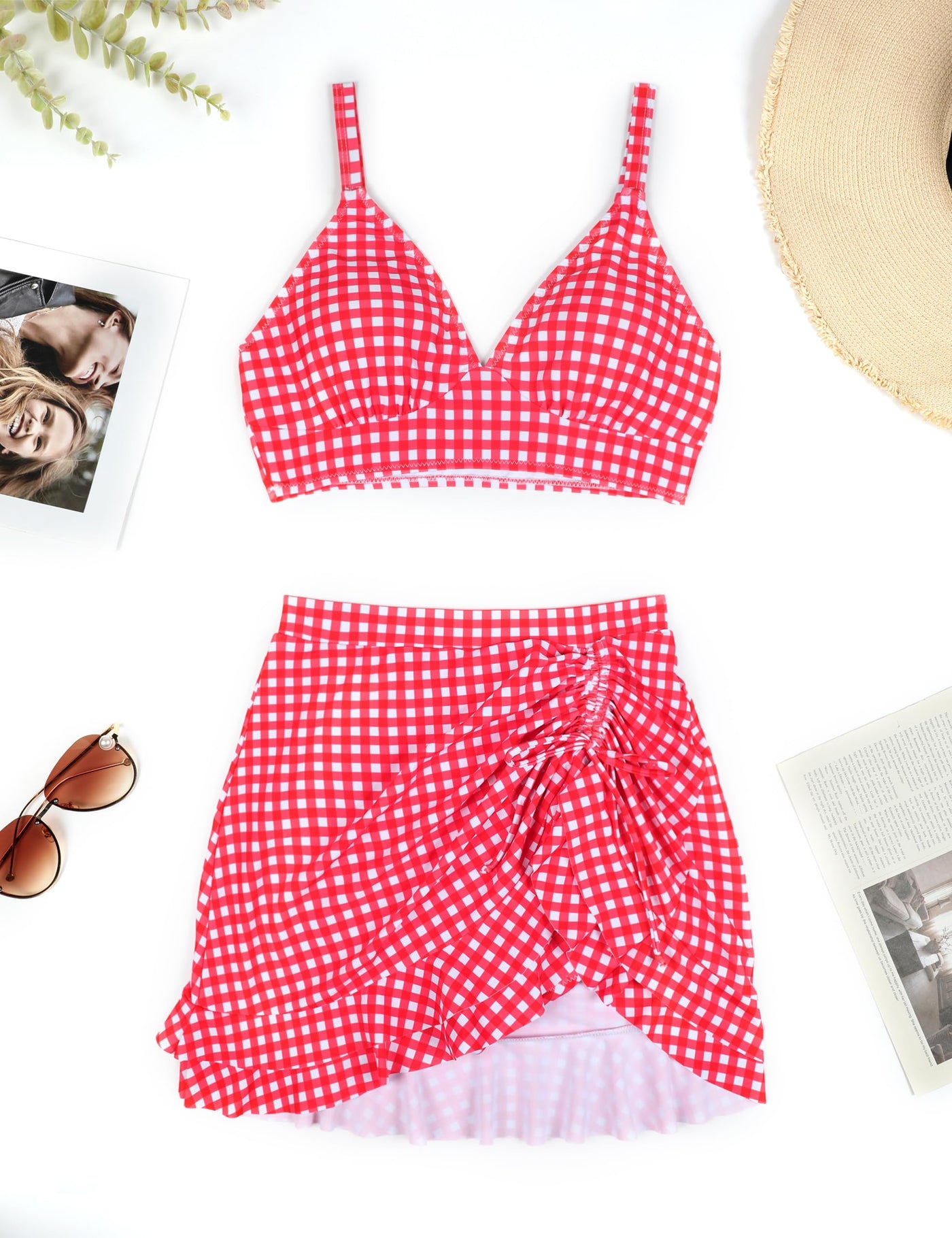 Limited time sale🔥Women's High Waisted Tummy Control Two Piece Gingham Bikini Swimsuit