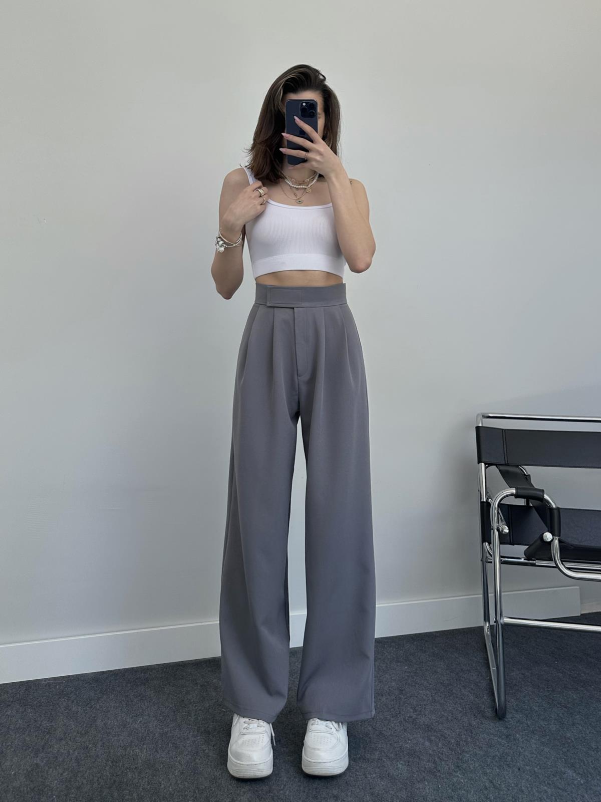 Nougat High Waist Fabric Trousers