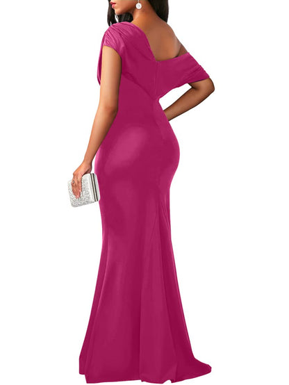Women's Elegant Off Shoulder Bodycon Long Formal Party Evening Dress
