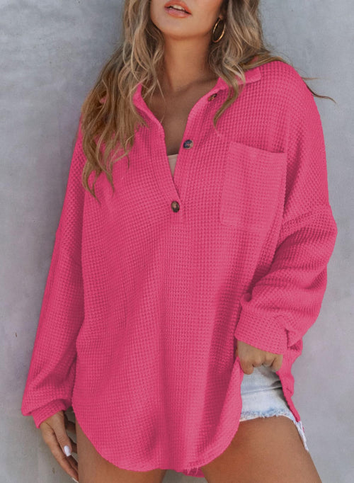 Autumn Women's Waffle Knit Henley V Neck Shirt Jacket