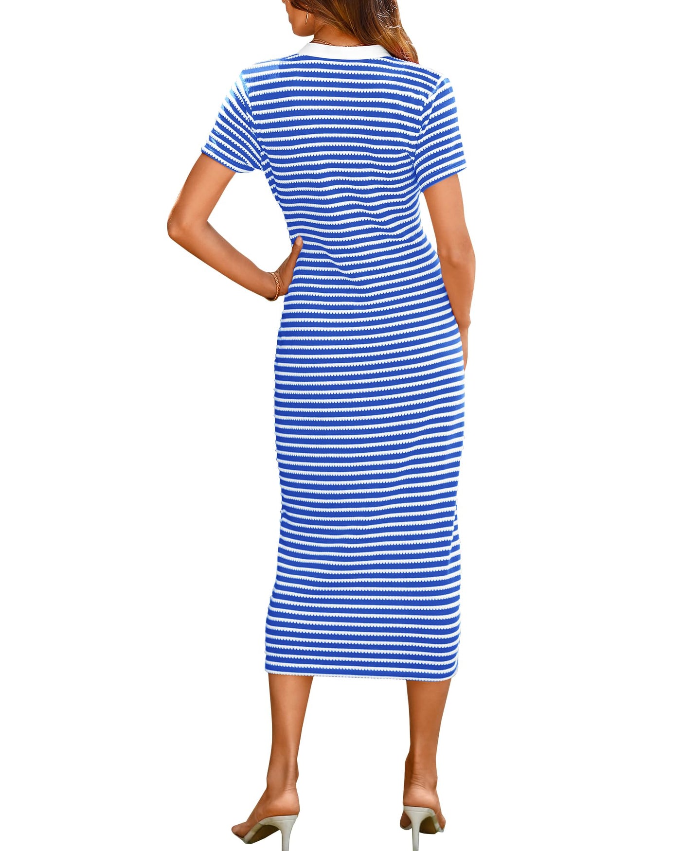 Women Casual  Dresses Short Sleeve Striped Midi Dresses(Buy 2 Free Shipping)