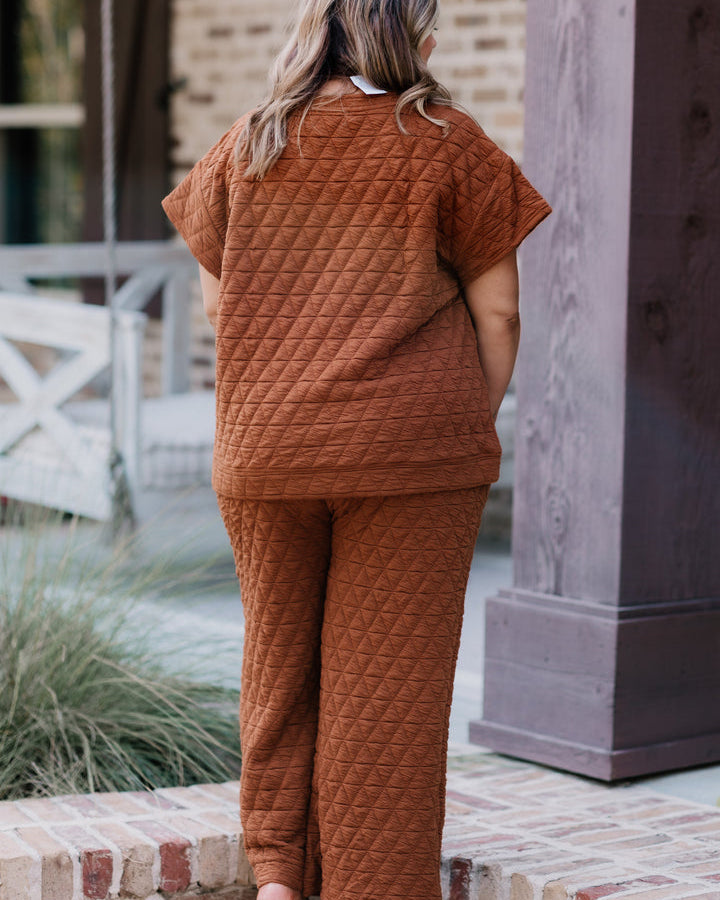 Quilted Drop Shoulder Top And Pant Set (Buy 2 Free Shipping)