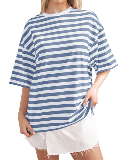 2024 Women Oversized Striped Short Sleeve T-Shirts
