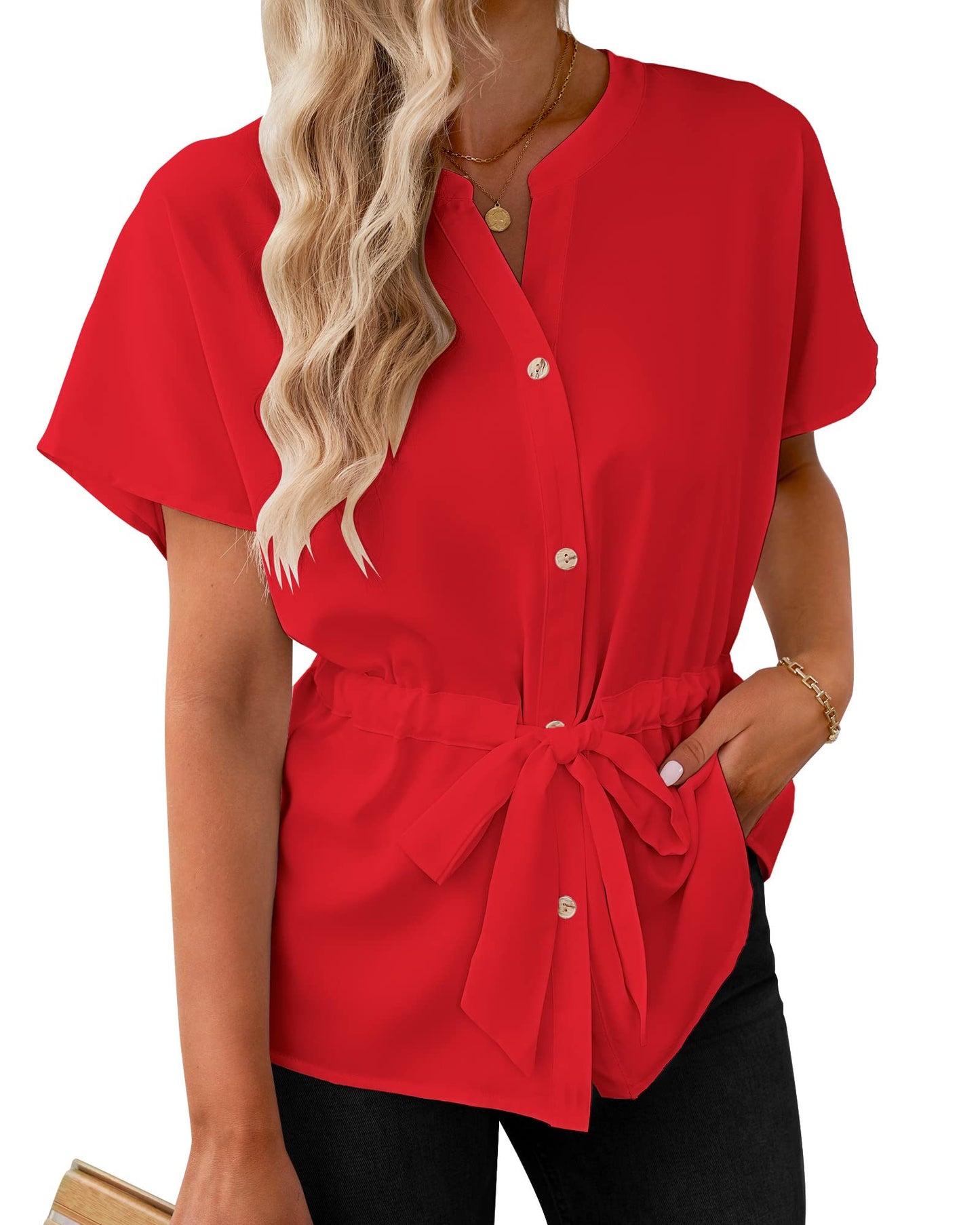 Women's Batwing short sleeve Button-down Shirt(Buy 2 10% OFF）