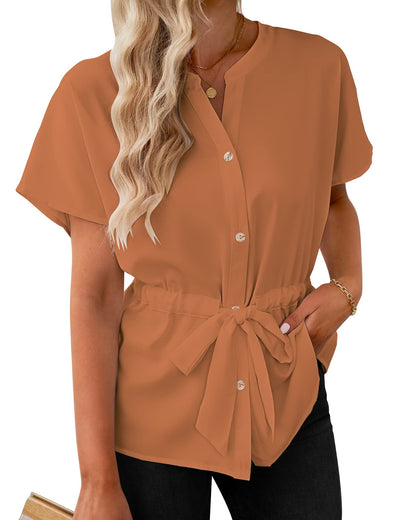 Women's Batwing short sleeve Button-down Shirt(Buy 2 10% OFF）