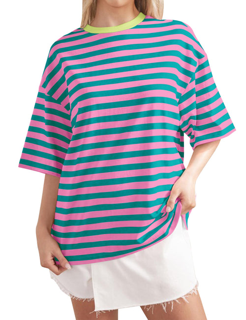 2024 Women Oversized Striped Short Sleeve T-Shirts