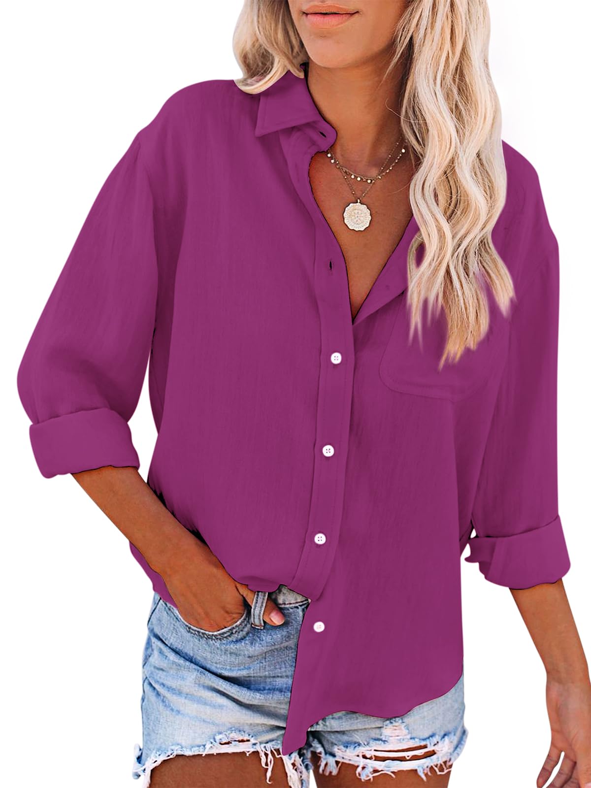 Women's Long Sleeve Breathable Slim Fit Button Down Shirts