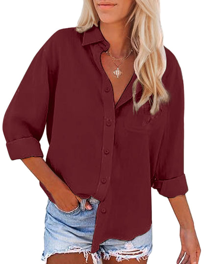 Women's Long Sleeve Breathable Slim Fit Button Down Shirts