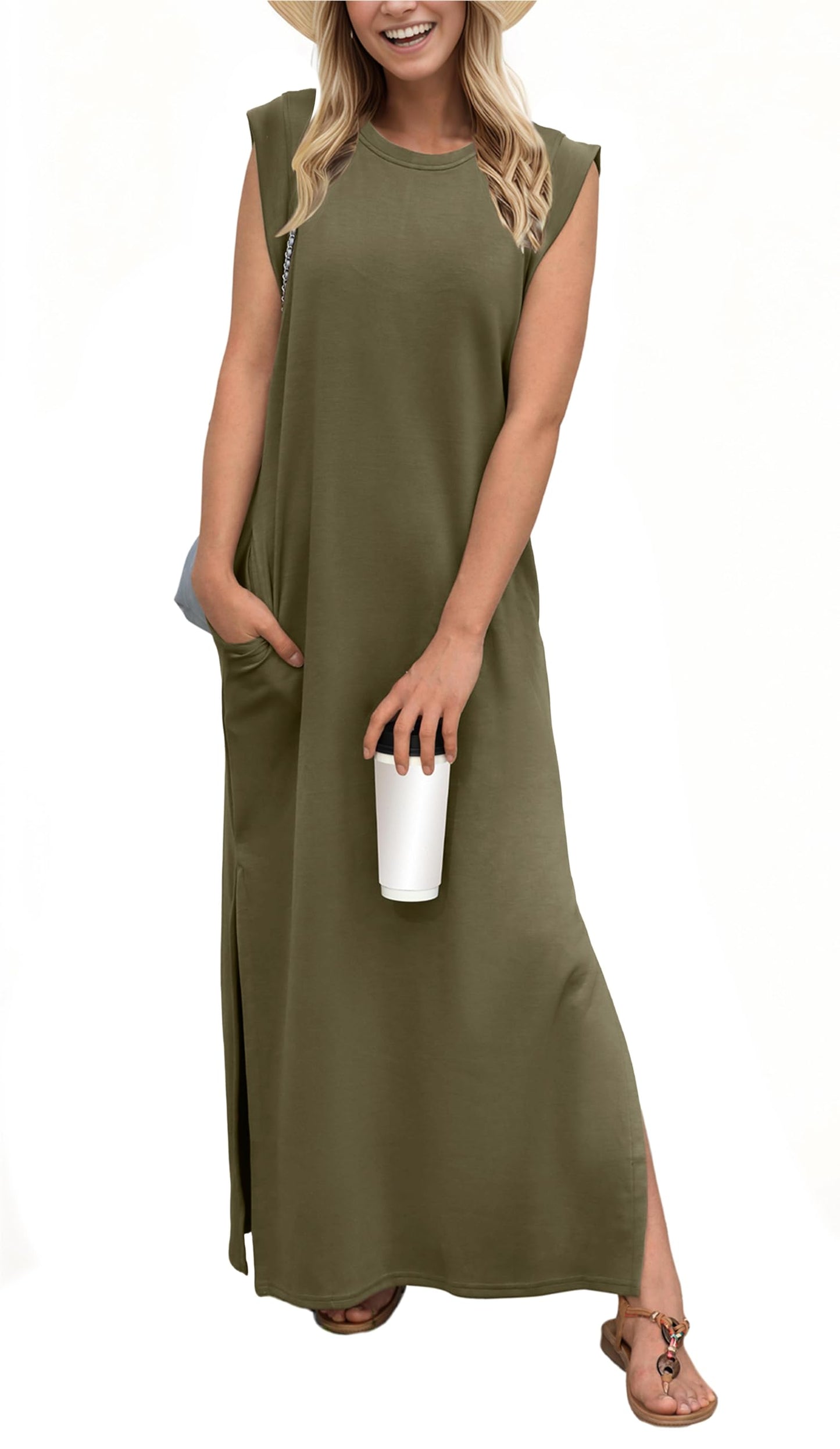 Women Summer Casual Loose Split Wrinkle-Free Long Dress