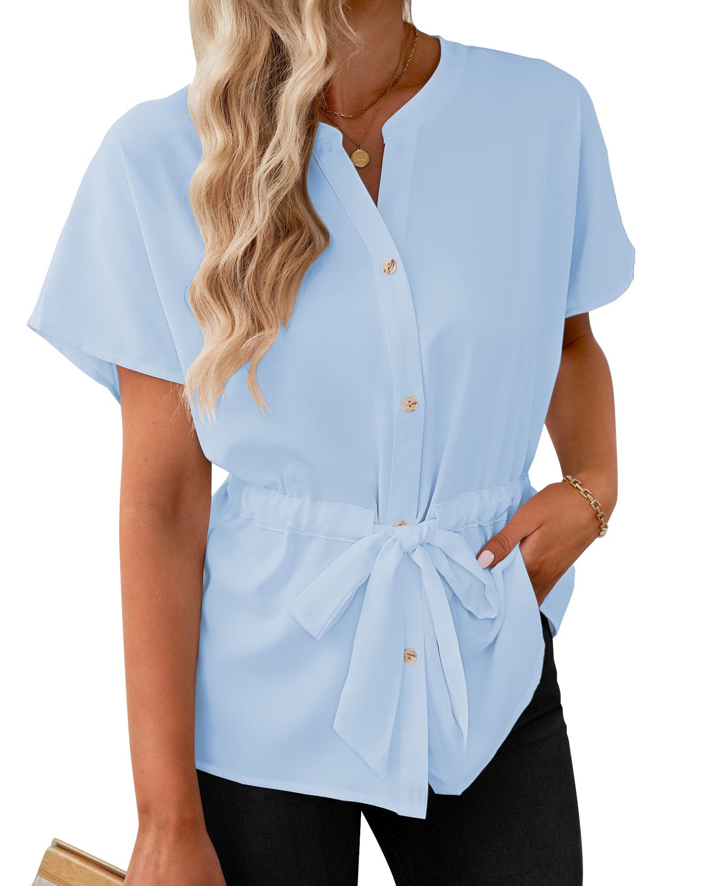 Women's Batwing short sleeve Button-down Shirt(Buy 2 10% OFF）