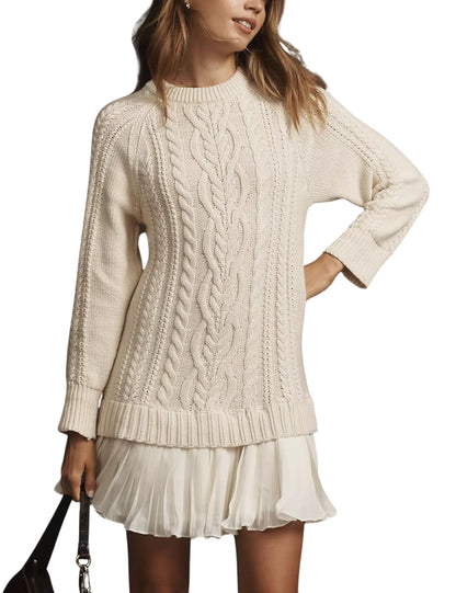 Limited time sale🔥Women Crewneck Cable Knit Sweater Mini Dress