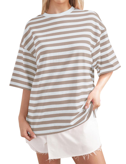 2024 Women Oversized Striped Short Sleeve T-Shirts