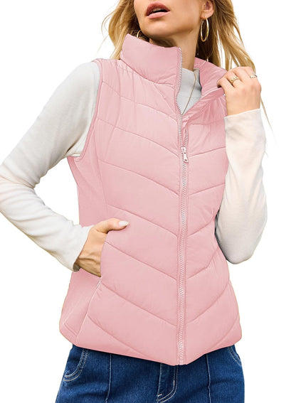 Limited time sale🔥Womens Sleeveless Zip Up Outerwear Stand Collar Quilted Puffer Vest