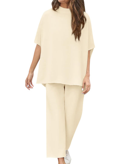 2026 Women's Casual Batwing Sleeve Pullover Top and Wide Leg Set