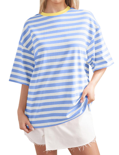 2024 Women Oversized Striped Short Sleeve T-Shirts