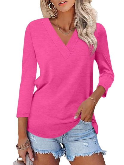 Limited time sale🔥Women's 3/4 Length Sleeves V Neck Shirts Basic Tees