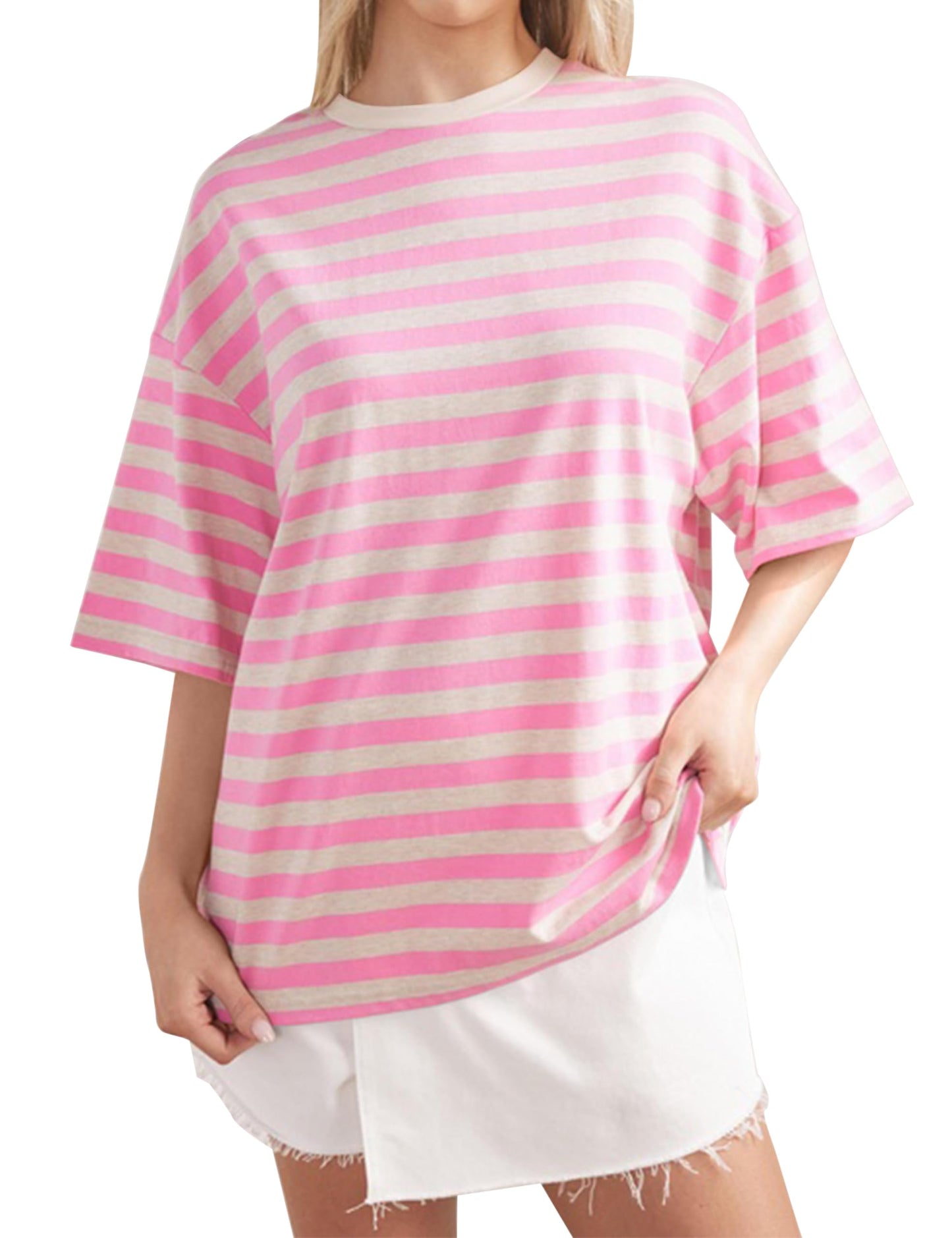 2024 Women Oversized Striped Short Sleeve T-Shirts