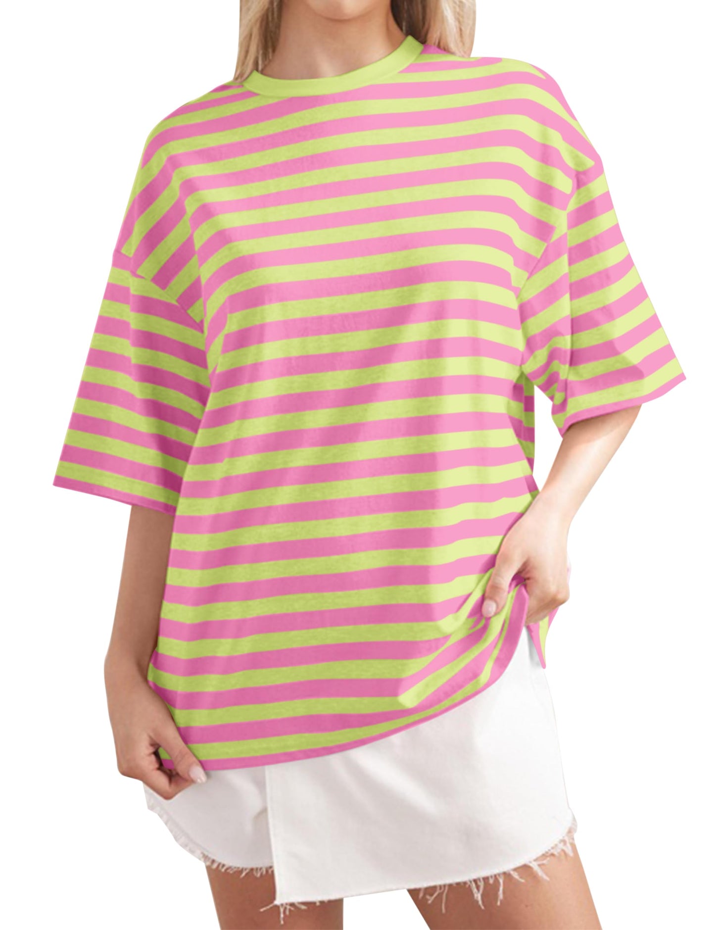 2024 Women Oversized Striped Short Sleeve T-Shirts