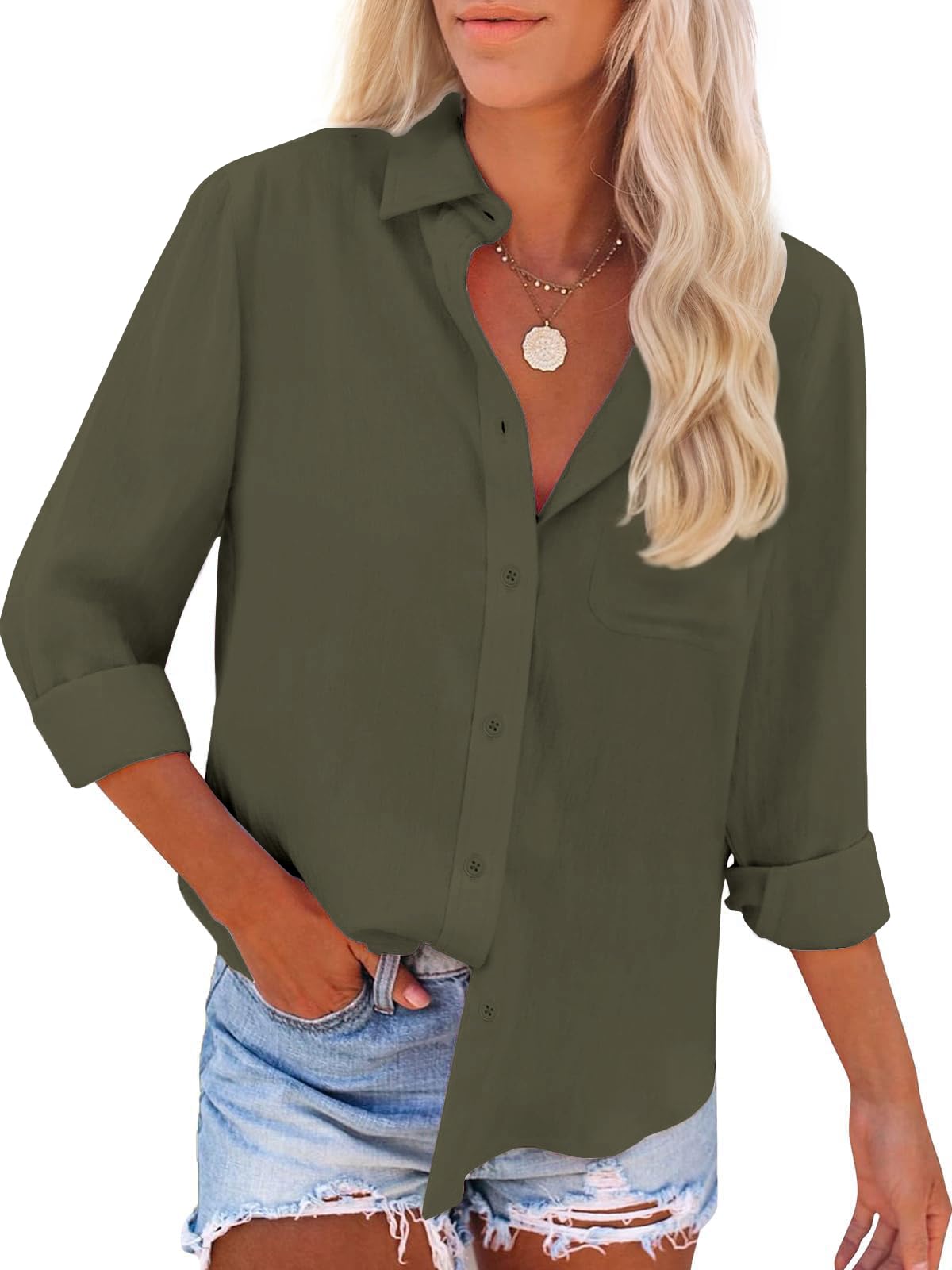 Women's Long Sleeve Breathable Slim Fit Button Down Shirts