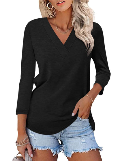 Limited time sale🔥Women's 3/4 Length Sleeves V Neck Shirts Basic Tees