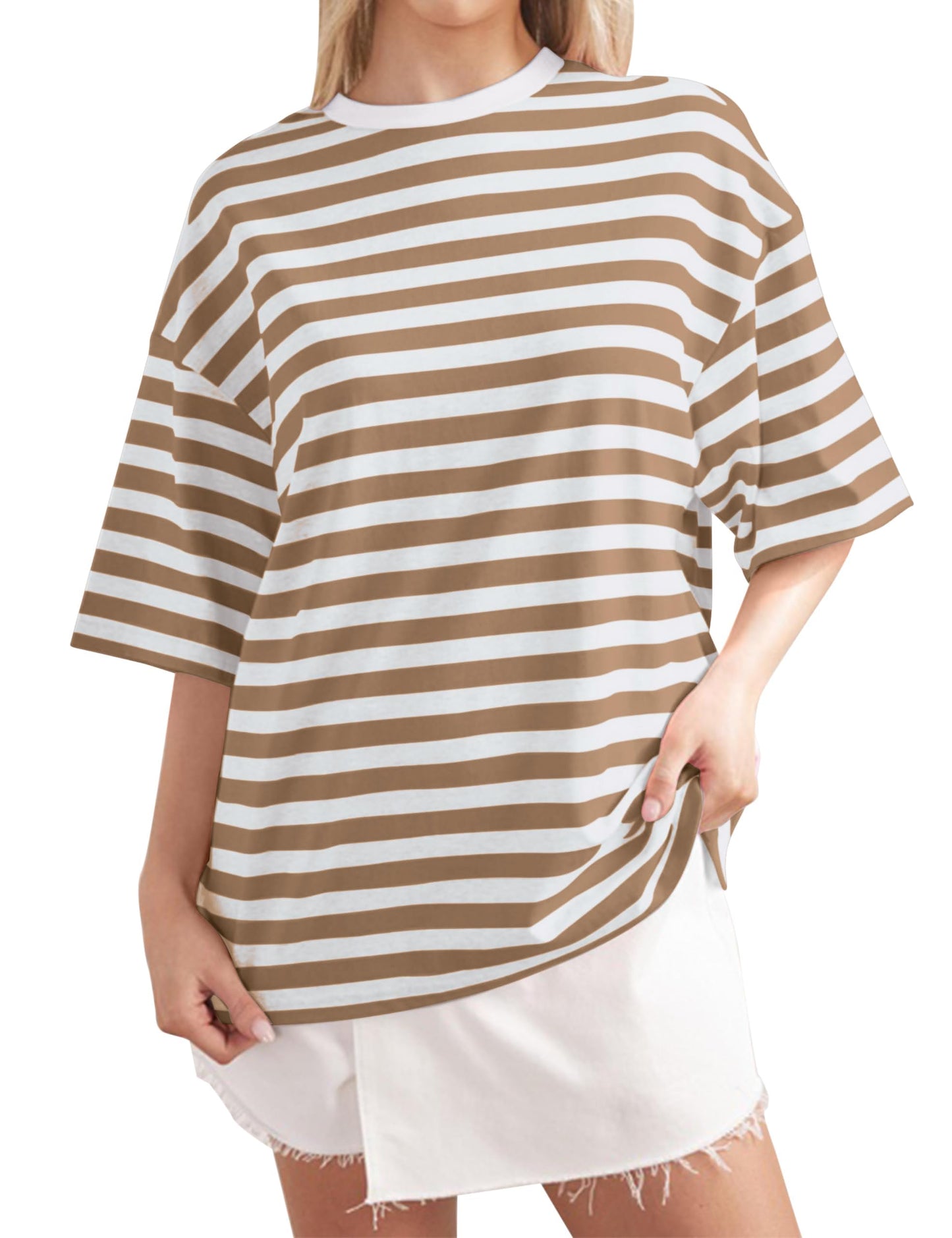 2024 Women Oversized Striped Short Sleeve T-Shirts