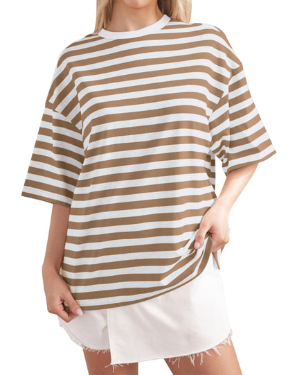 2024 Women Oversized Striped Short Sleeve T-Shirts