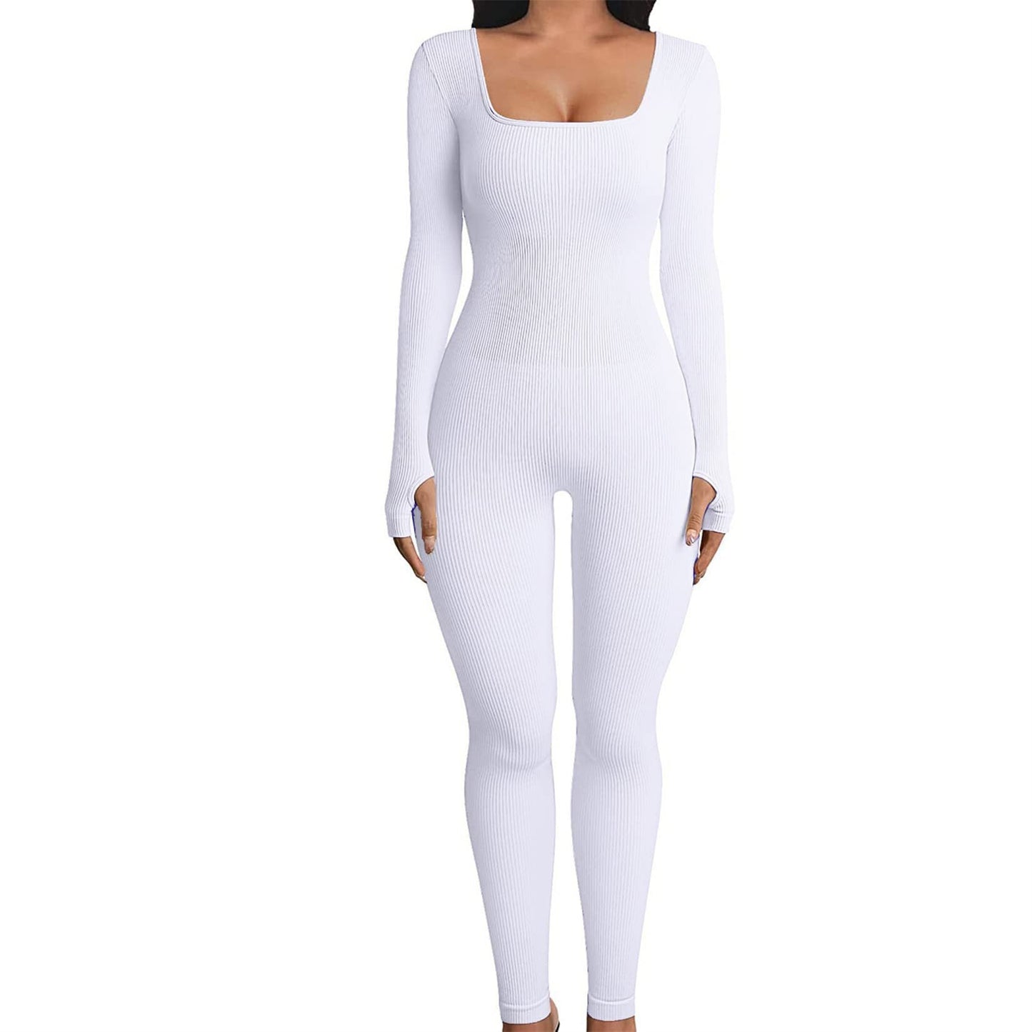 Women Yoga Jumpsuits Workout Ribbed Long Sleeve Sport Jumpsuits