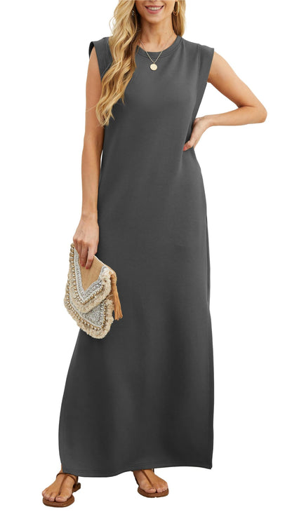Women Summer Casual Loose Split Wrinkle-Free Long Dress