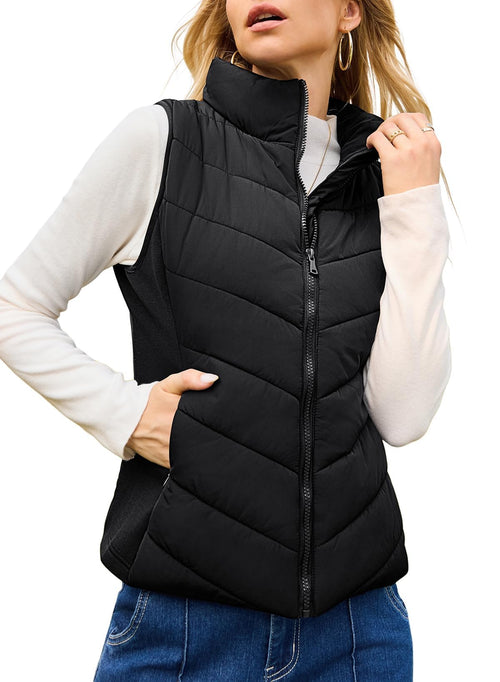 Limited time sale🔥Womens Sleeveless Zip Up Outerwear Stand Collar Quilted Puffer Vest