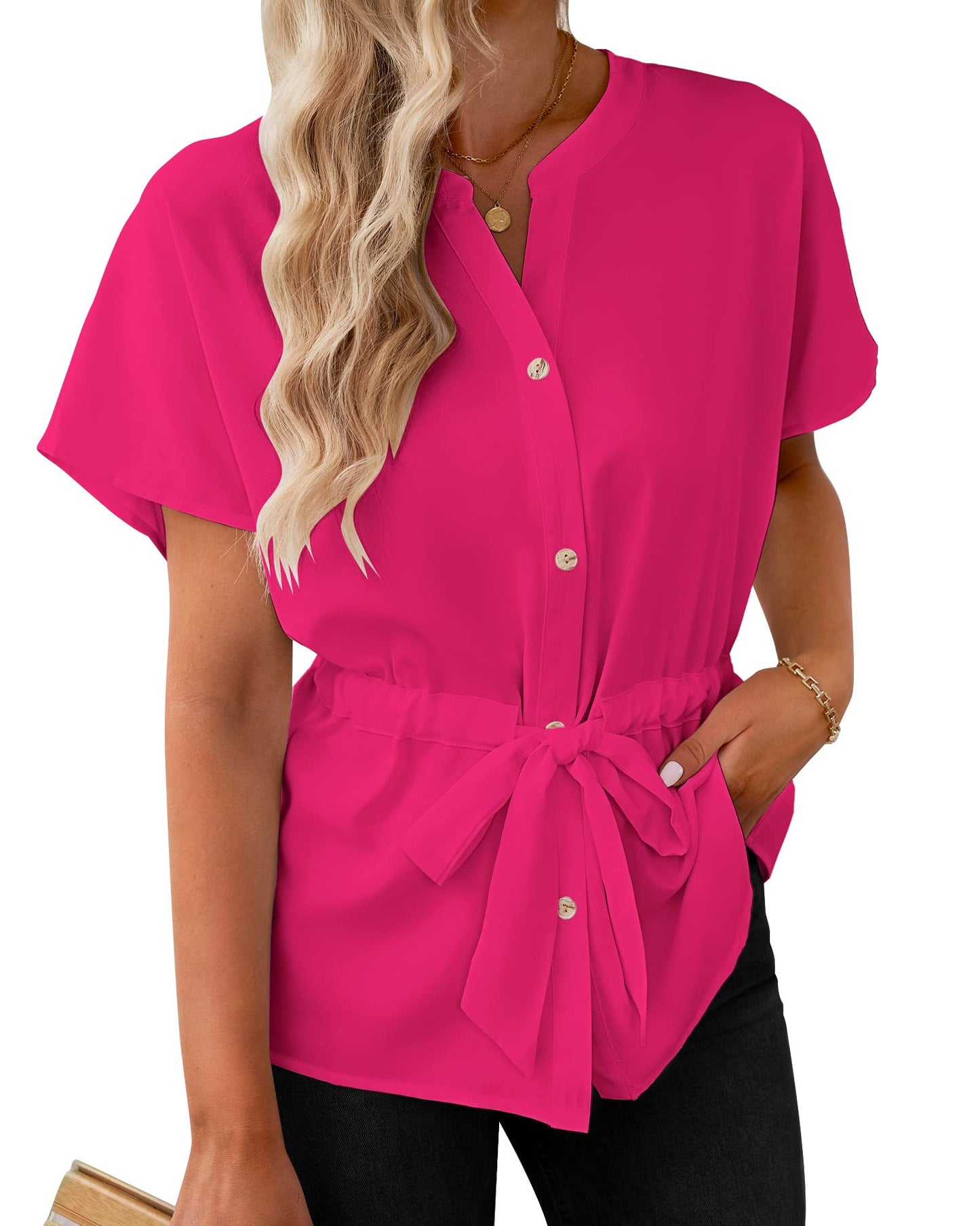 Women's Batwing short sleeve Button-down Shirt(Buy 2 10% OFF）
