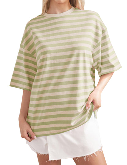 2024 Women Oversized Striped Short Sleeve T-Shirts