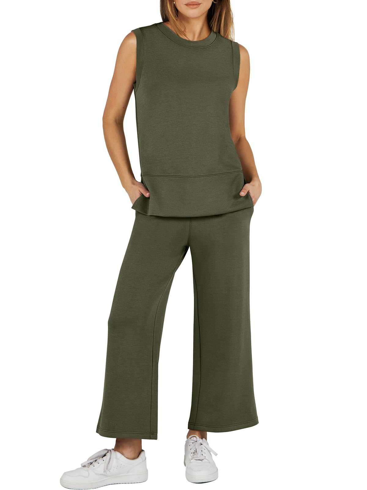 Women's Sleeveless Slit Hem Wide Leg Suit Casual Two Piece Set(Buy 2 Free Shipping)