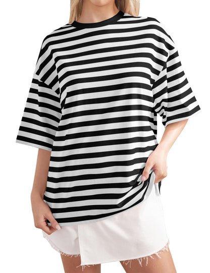 2024 Women Oversized Striped Short Sleeve T-Shirts