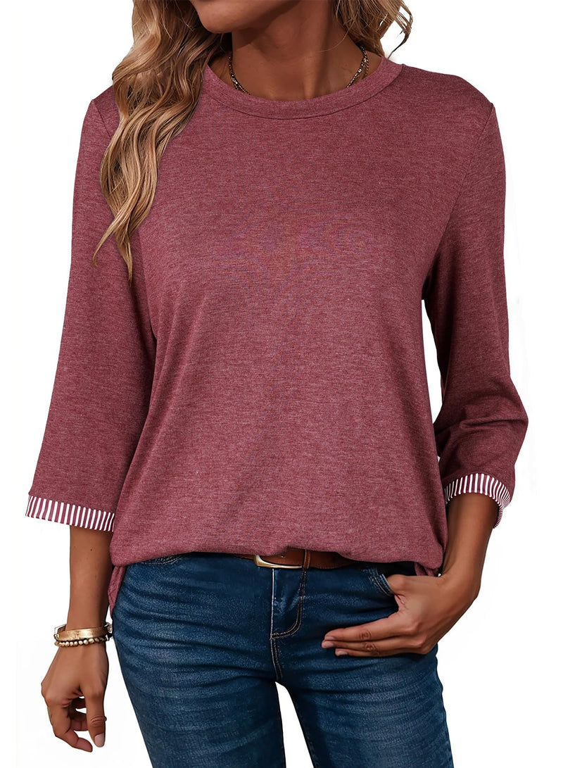 2026 New Women's 3/4 Length Sleeve T Shirts Casual Crew Neck Basic Blouses