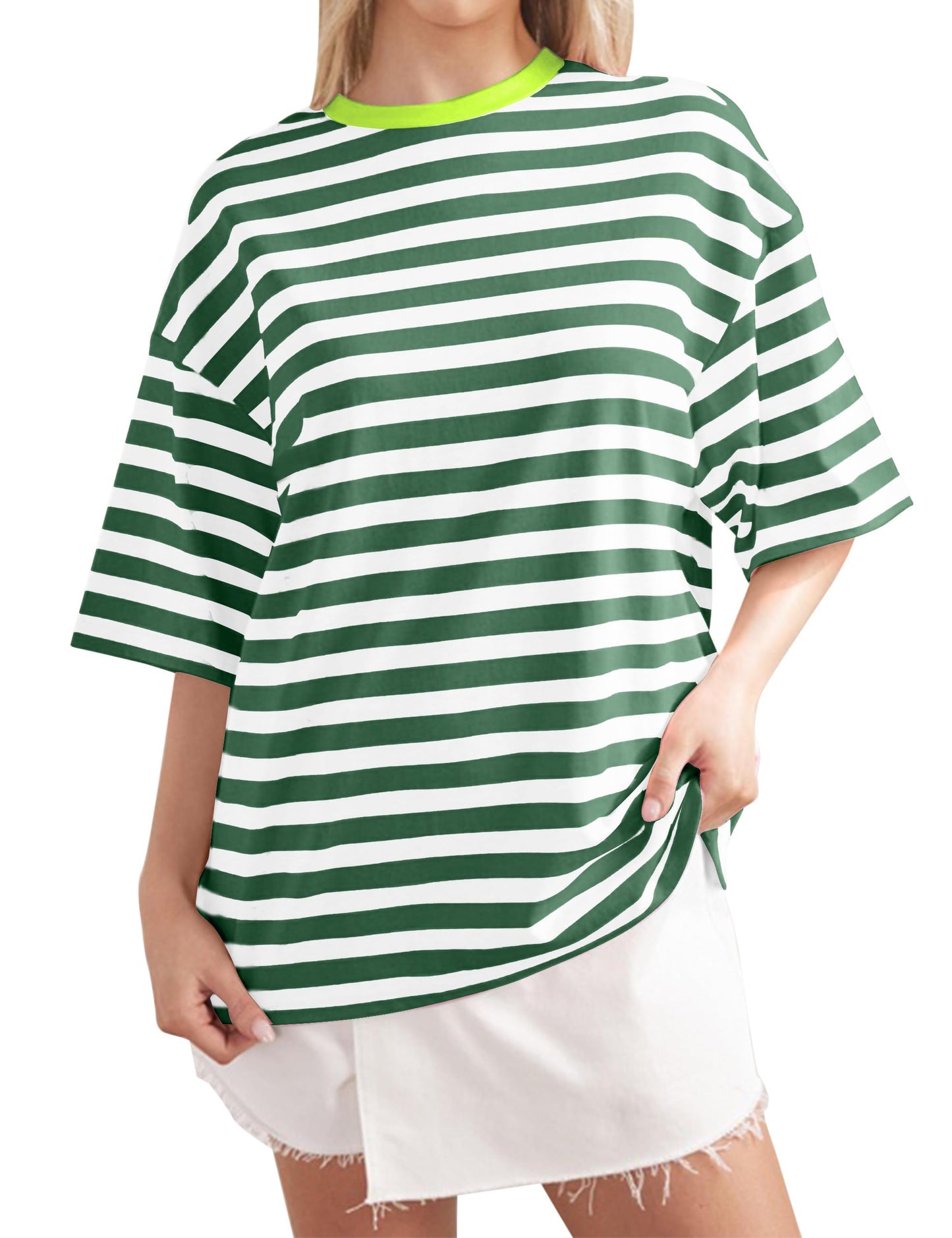 2024 Women Oversized Striped Short Sleeve T-Shirts