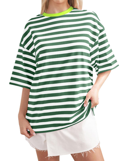 2024 Women Oversized Striped Short Sleeve T-Shirts