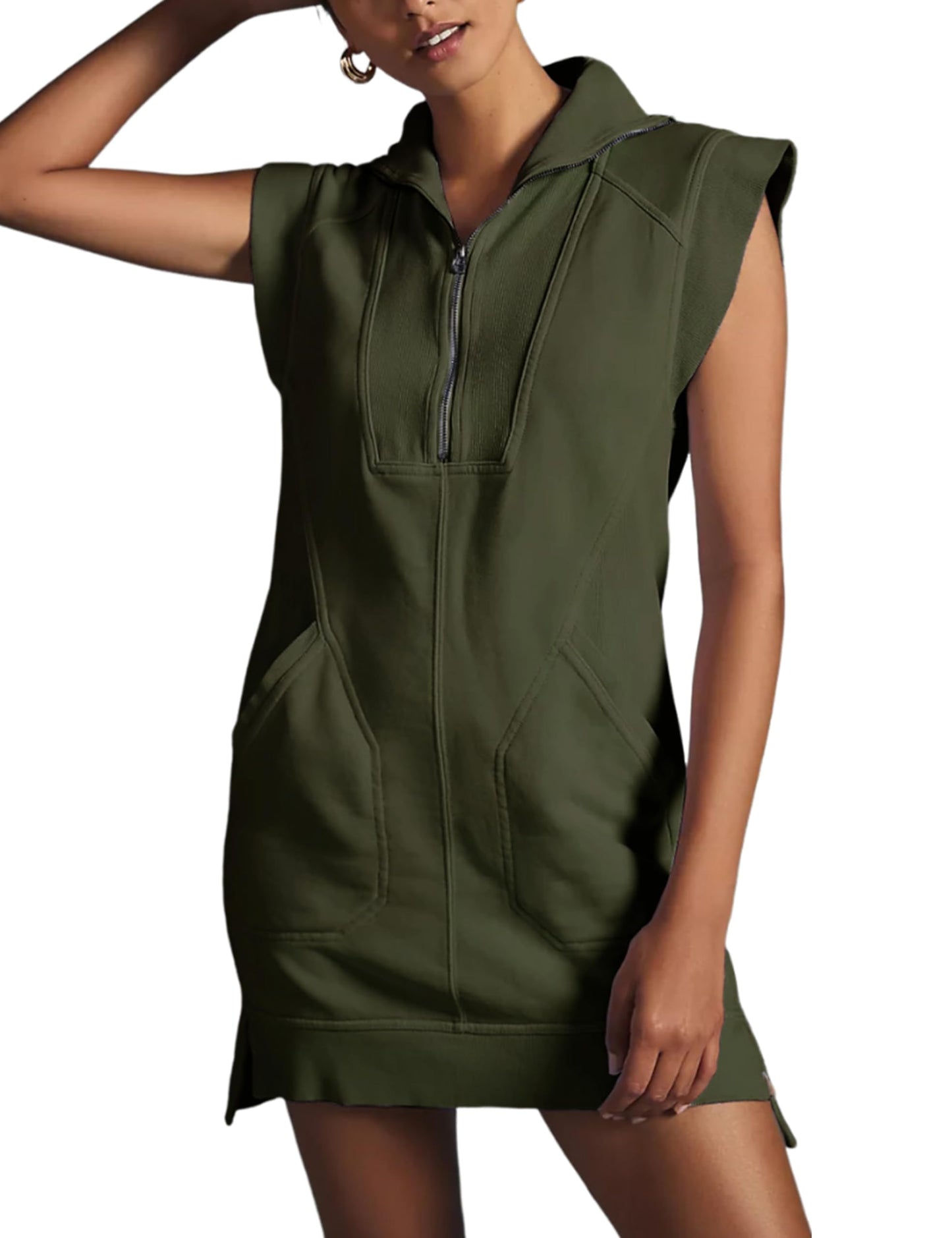 Women's Half Zip Sweatshirt Sleeveless Pullover Mini Dress